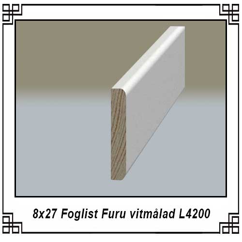 8x27 Foglist Furu vitmålad L4200