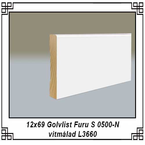 12x69 Golvlist Furu S 0500-N vitmålad L3660